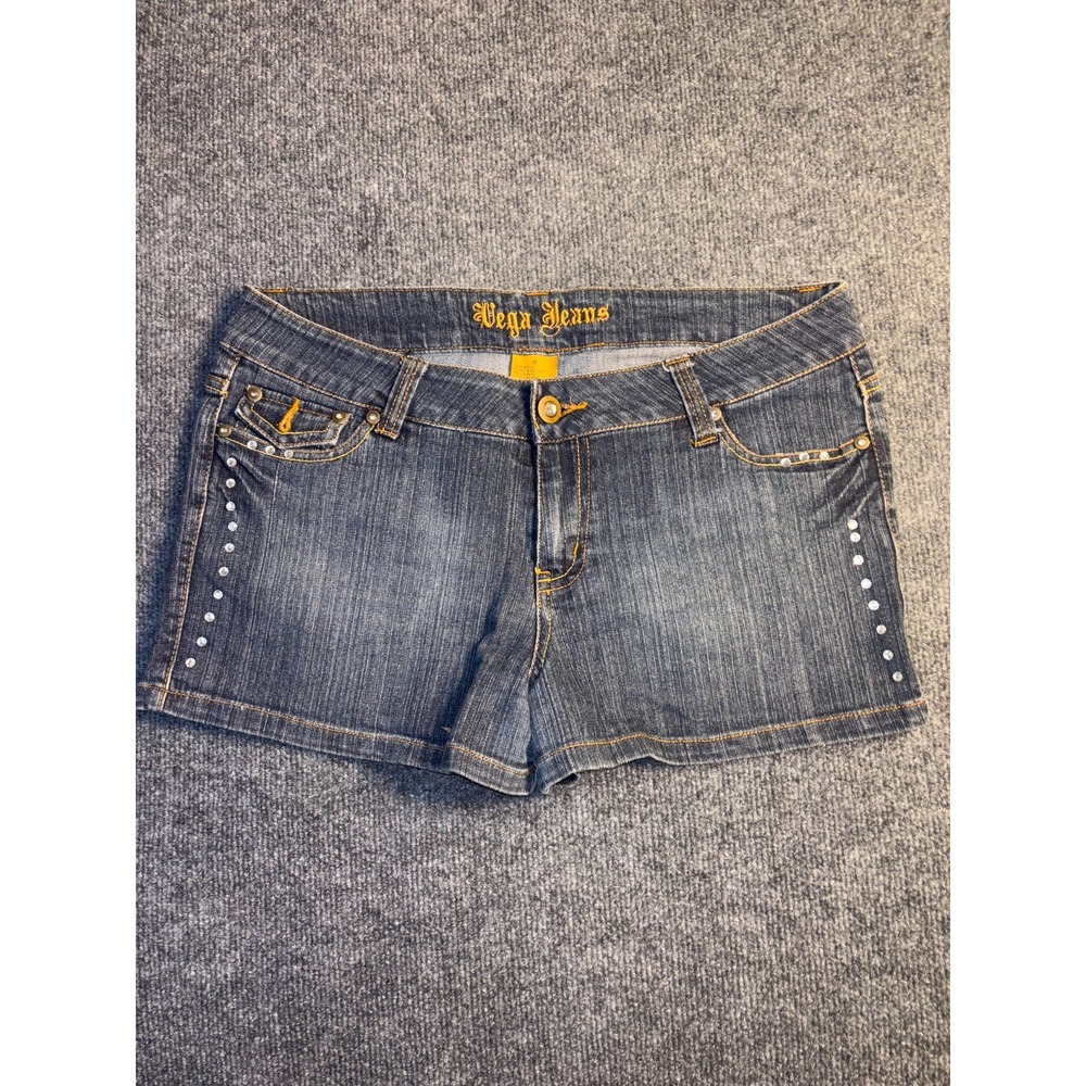 Vega Jean Shorts Womens 9‎ Blue Denim Studded Regular Fit Casual 5-Pocket Design